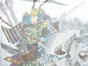 アンティーク　騎馬武者模様単衣男物長襦袢